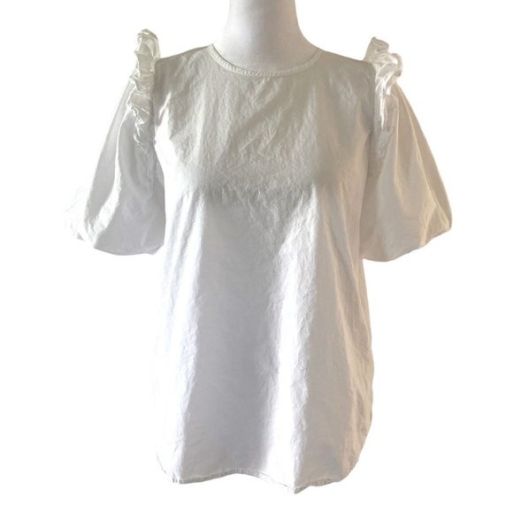 LOFT XS Poplin puff ruffle short sleeves white - Picture 1 of 12